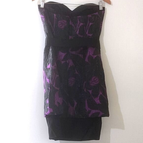 NWT Trina Turk Black and Purple Strapless Mini Dress Y2K Style Size 2 - Picture 2 of 6